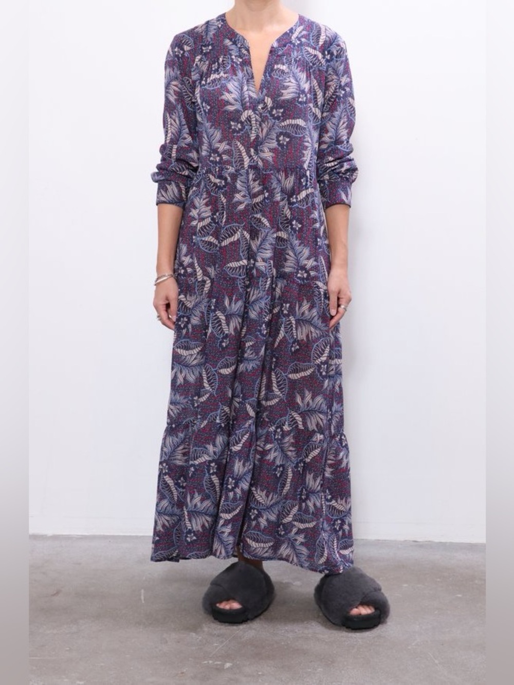 XIRENA EMBER DRESS BLUE FAUNA 100% Cotton Midi / Maxi Dress Long Sleeve